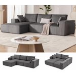 108" Modular Sectional Sofa, Cloud Sectional Couch with L-Shape Chaise, Modern Modular Deep Seat Sofa Couch, Upholstered Boneless Couches for Living Room Bedroom, Left Facing Chaise, Grey
