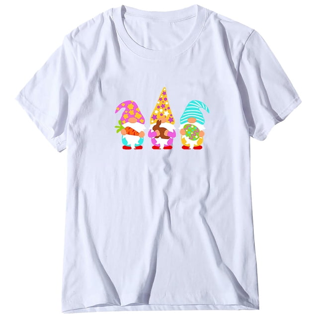 Économies d'Été FY24 Hauts de Pâques pour Femmes, PEZHADA Femmes Décontracté Grande Taille Imprimé Col Rond Manches Courtes T-Shirts de Pâques Chemisiers Hauts T-Shirt Graphique Hauts Blanc P