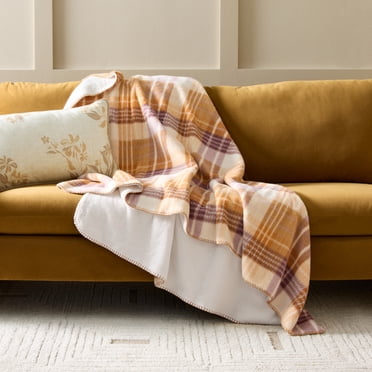 Better Homes & Gardens Cozy Faux Wool Throw, Oversized, Tan Almond Plaid, 50" X 72"