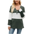 thumbnail image 1 of Lenpel Women's Tunic Tops Long Sleeve V Neck Quarter Button Color Block Ribbed Knit T Shirts Casual Loose Lightweight Sweaters(Army Green,Medium), 1 of 7