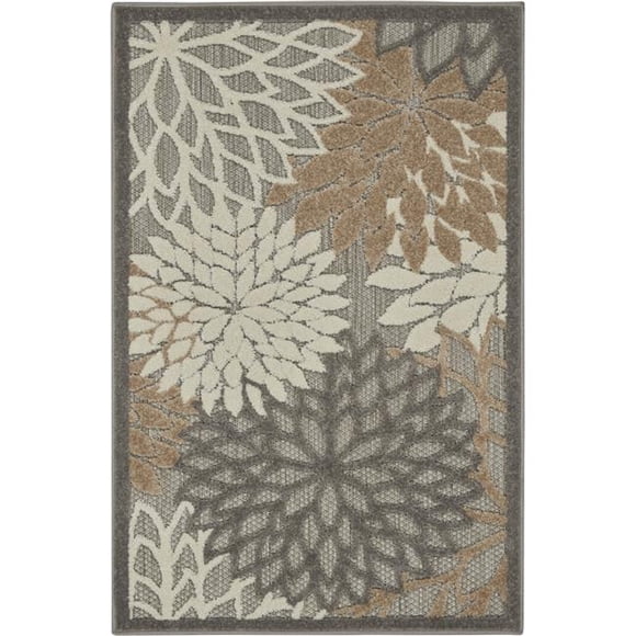 Palace Designs Natural and Gray Indoor Outdoor Area Rug, 3' x 4', Contemporary, Made in Turkey