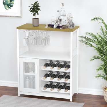 YUSAZENS Wine Bar Cabinet, Liquor Storage Cabinet with Detachable Wine Rack, Small Coffee Bar with Glass Holder & Mesh Door, Buffet Sideboard for Dining Room, Kitchen, Living Room, White