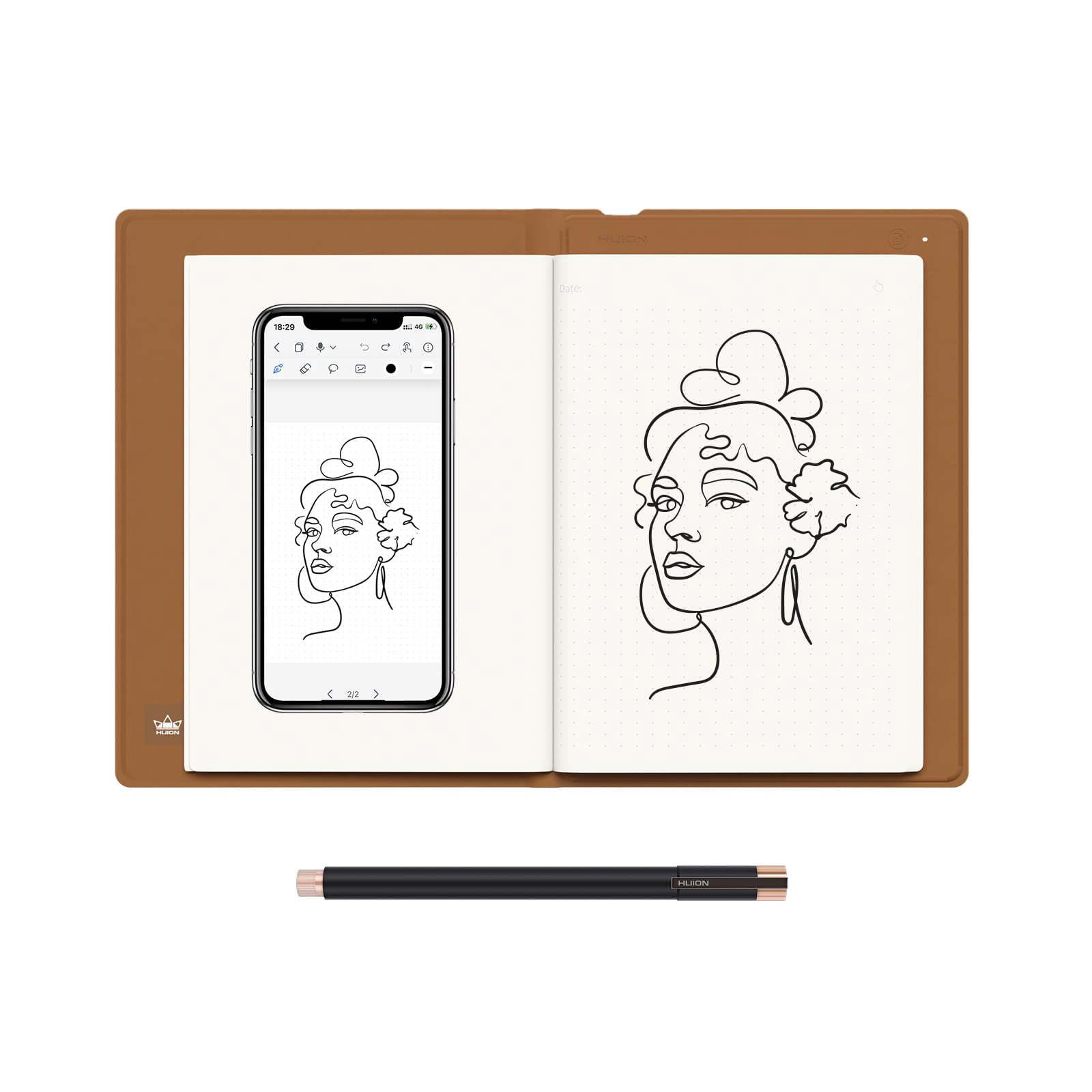 HUION Note Cahier Numérique 2-en-1 Tablette de Dessin avec Stylo Sans Pile, Tablette en Papier Sans Fil Bluetooth Bloc-Notes Électronique f