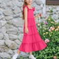 thumbnail image 4 of Diufon Robe Maxi pour Filles Été Décontractée à Manches Cap, Robe Trapèze, Ourlet à Volants, Robe Fluide pour Préados 3-13 Ans, 4 of 9