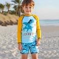 thumbnail image 2 of Boys Swim Trunks Summer 2 Piece Swimsuit Set Long Sleeve Shrk Print Rash Guard & For Pool Hot Spring Blue Board Shorts Youth 4-5T, 2 of 6