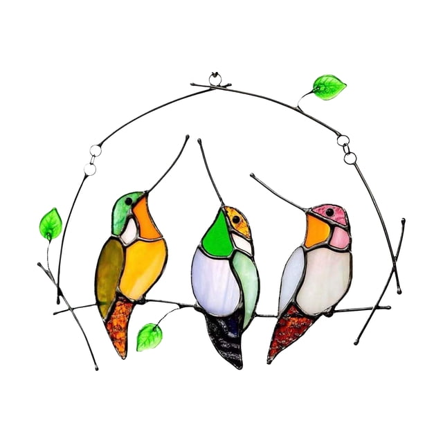Suncatcher Window Hangings Multicolor Birds on a Wire Birds Stained Window Hangings Birds Pendant Ornaments for Windows Doors Garden Home Spring Decorations