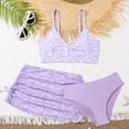 thumbnail image 2 of MIASHUI 3 Piece Girls Bathing Suits Leaf Flower Printed Bikini Set with Skirt Cover Up,Purple,10-11 Years, 2 of 6