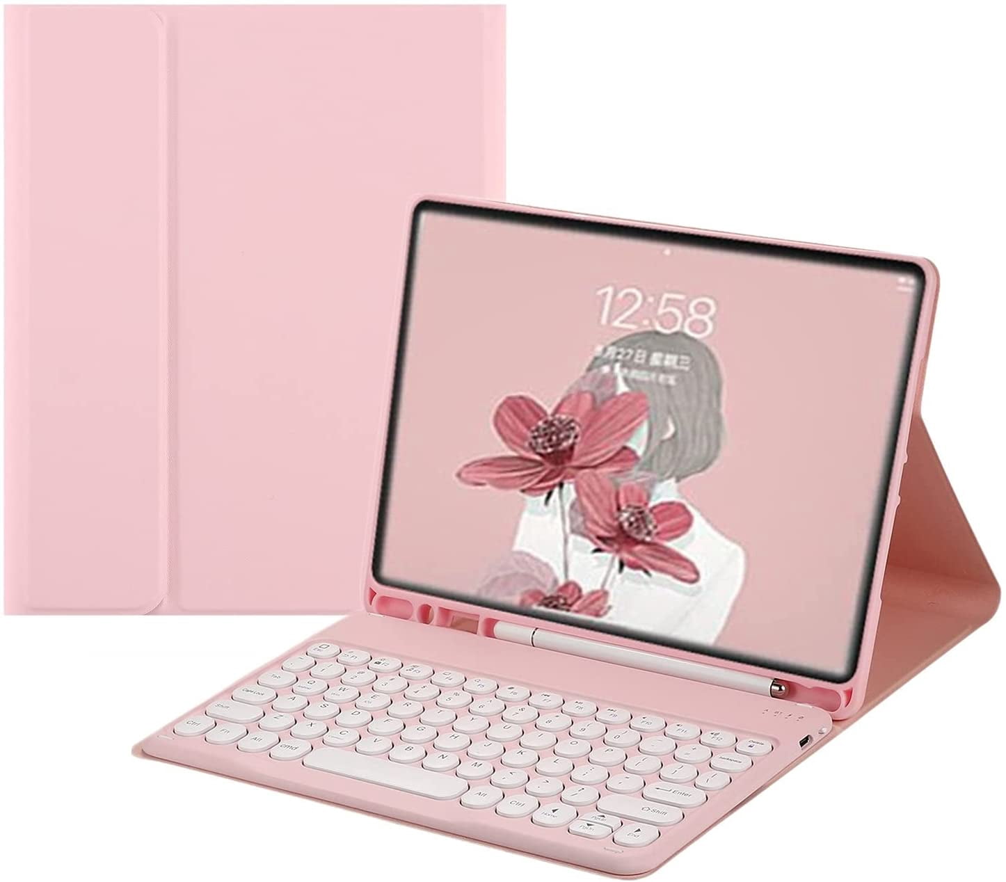 iPad 6 iPad 5 Air 2 Pro 9.7 inch Keyboard Case Cute Round Key Color Keyboard Wireless Detachable BT Keyboard Cover with Pencil Holder for iPad 6th 5th Generation (iPad5/iPad6/Air/Air2/Pro9.7,Pink)