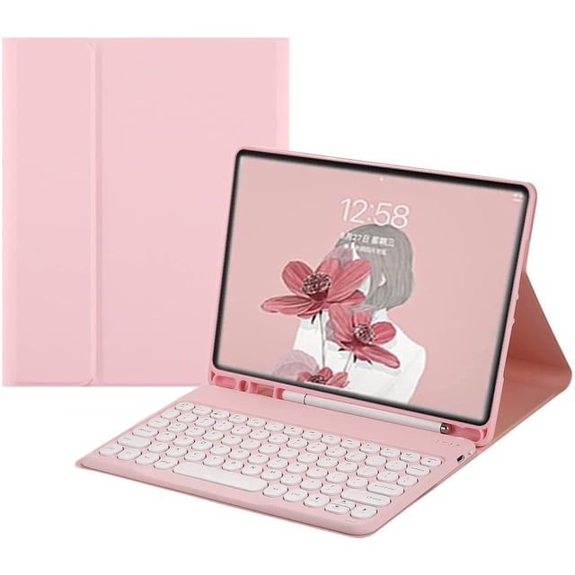 iPad 6 iPad 5 Air 2 Pro 9.7 inch Keyboard Case Cute Round Key Color Keyboard Wireless Detachable BT Keyboard Cover with Pencil Holder for iPad 6th 5th Generation (iPad5/iPad6/Air/Air2/Pro9.7,Pink)