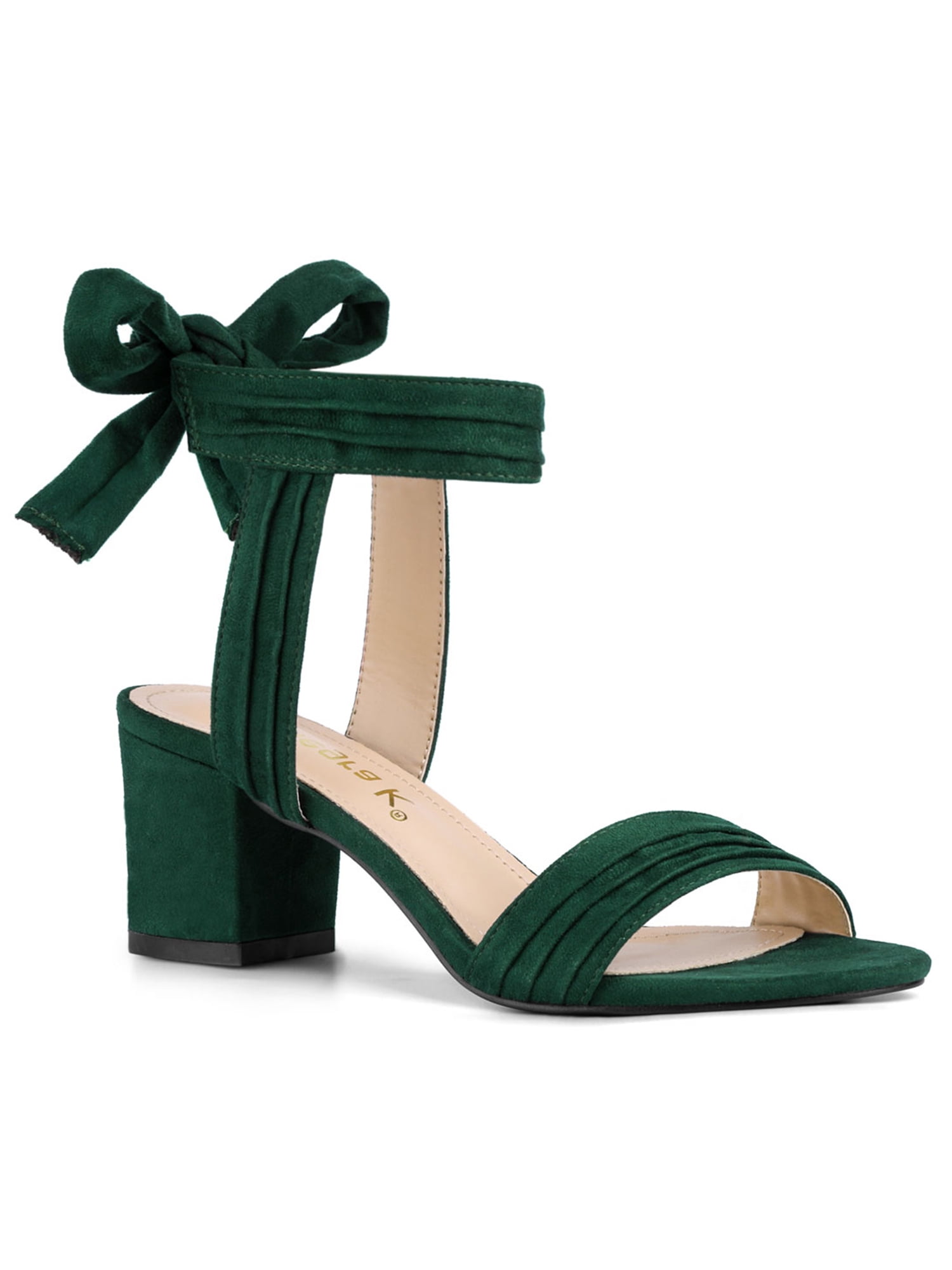 BLISSFUL STEP Women's Open Toe Ankle Tie Back Block Heels Sandals Green (Size 6.5)