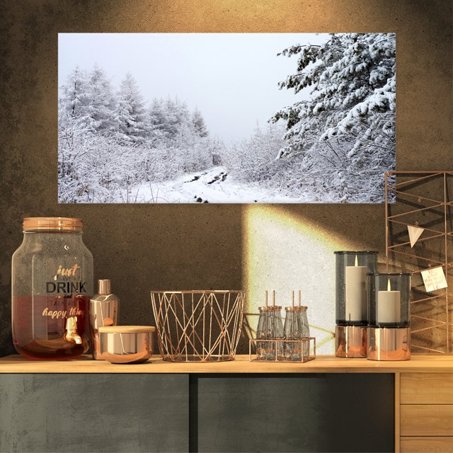 Frosted Forest Trail in Fall - Landscape Photo Canvas Art Print