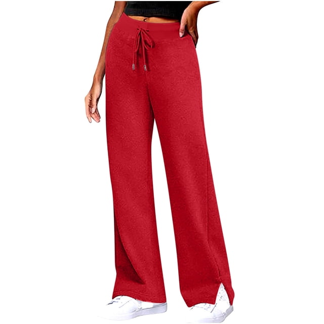 Timegard Wide Leg Pants for Women High Waist Side Split Loose Comfy Lounge Pants Fall Winter Solid Color