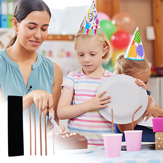 Meitianfacai 304 Color Metal Stainless Steel Straws Portable Set Reusable Bar Drinks Milk Tea Straws 5pc