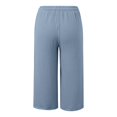 thumbnail image 4 of Oksale Linen Capris for Women Summer Casual Loose Plus Size Straight Capri Pants with Pockets Elastic Drawstring Waist Lounge Pants Light Blue L, 4 of 7