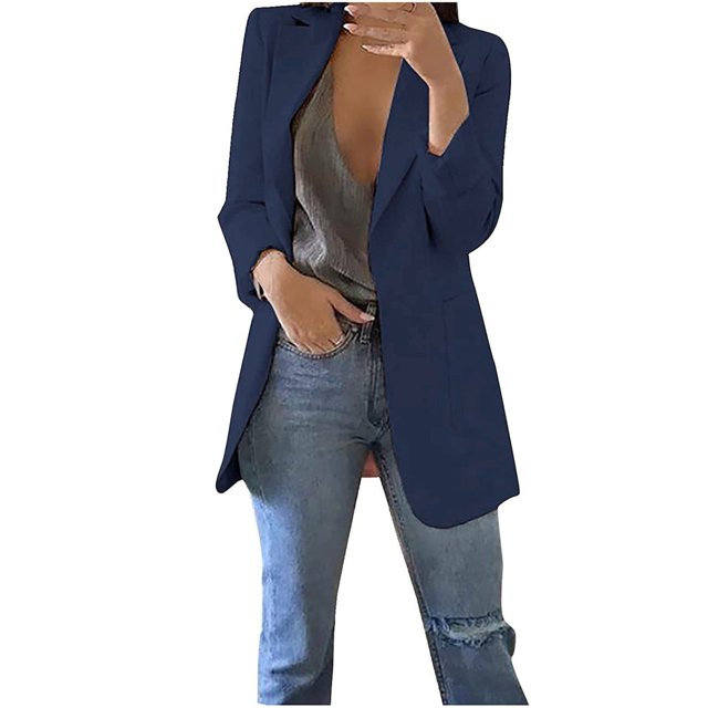 Pompotops Femmes Uni à Manches Longues Manteau de Bureau Cardigans Complet Veste Longue Hauts Liquidation