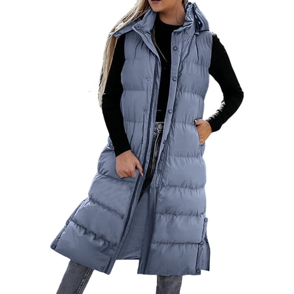 LNGOOR Women‘s Winter Long Down Vest Full-Zip Sleeveless Puffer Vest Coats Jacket Outerwear with Pockets and Removable Hood Womens Clothes