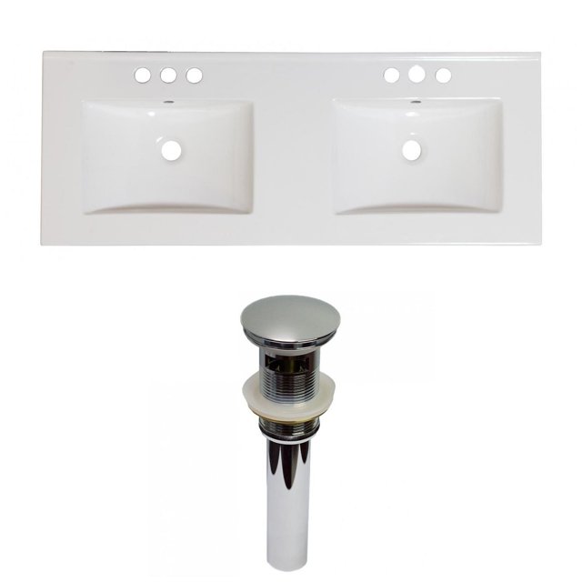 American Imaginations 59-in. W 3H8-in. Ceramic Top Set In White Color - Overflow Drain Incl. AI-31657