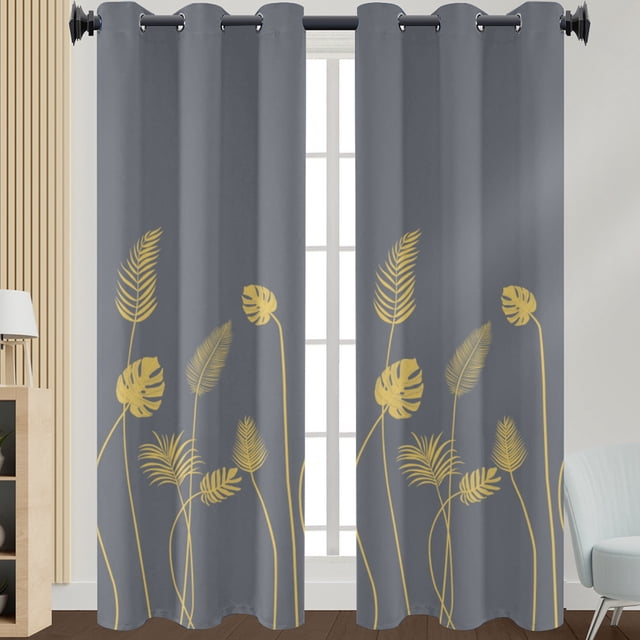 LUXUR Rideaux Filtrant la Lumière Rideau de Fenêtre Semi-Transparent Draperies de Luxe Œillet Traitement d'Intimité Imprimé Feuille Décoration Maison Gris Foncé L : 43"x H:63 Pouces