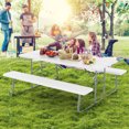 thumbnail image 4 of Gymax Folding Picnic Table w/ 2 Benches 6 FT Camping Table Set w/ All-Weather HDPE Tabletop White, 4 of 10