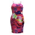thumbnail image 3 of Women Halter Bodycon Sleeveless Ruched Spaghetti Strap Tie Dye Printing Club Party Mini Dress, 3 of 6