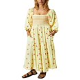 thumbnail image 1 of Women Long Dress Long Sleeve Square Neck Embroidery Flower Swing Dress, 1 of 4