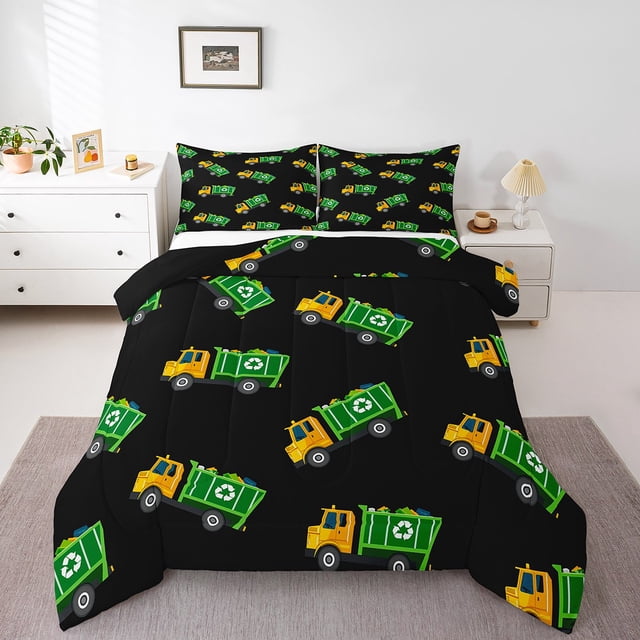 Erosebridal Cartoon Vehicle Bedding Full Comforter Set, Garbage Car Down Comforter, Trash Truck Decor , Reversible