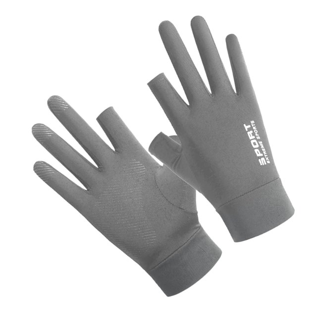 Gants de Pêche Protection Solaire pour Homme Femme, Gants de Cyclisme Confortables et Respirants, Gants d'Entraînement Antidérapants Résistants à l'Usure pour Randonnée, Conduite, Deux Doigts Gris