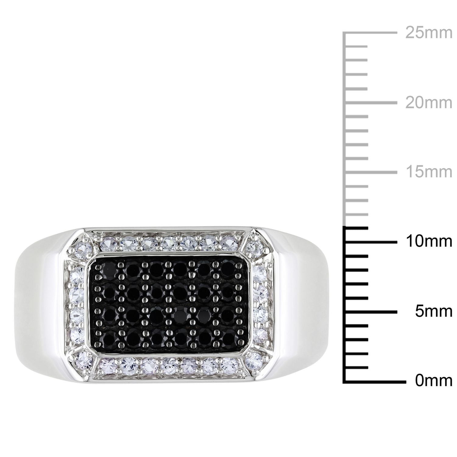 Bague pour hommes avec spinelles noirs et saphirs blancs 7/8 CT PBT en argent sterling