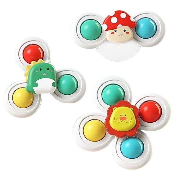 Ensemble de Jouets Tournants à Ventouse avec 3 Toupies Rotatives Jouet Sensoriel Éducatif pour Bébés pour le Bain et la Table Matériau Abs Sécuritaire