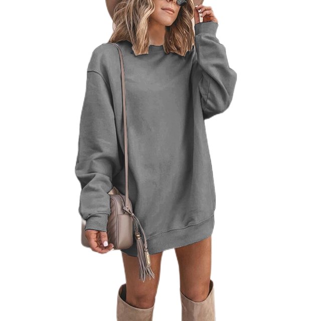 LUXUR Robe Chandail à Manches Longues pour Femmes, Unie, d'Hiver, à Enfiler, Gris Foncé L