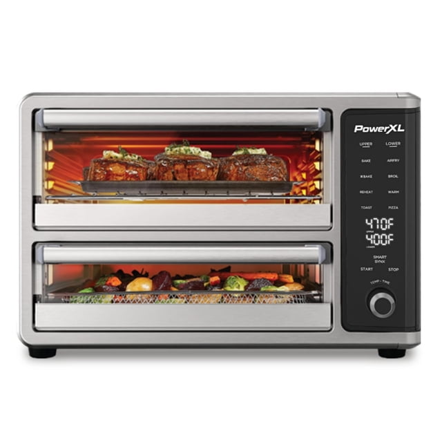 PowerXL SmartSynx Dual Door Oven, 8 Préréglage de cuisson rapide, y compris Air Fry, Toast, Bake, Broil, Rechauffer et plus encore, Cuire 2 Différents aliments en même temps, grande capacité & Température réglable