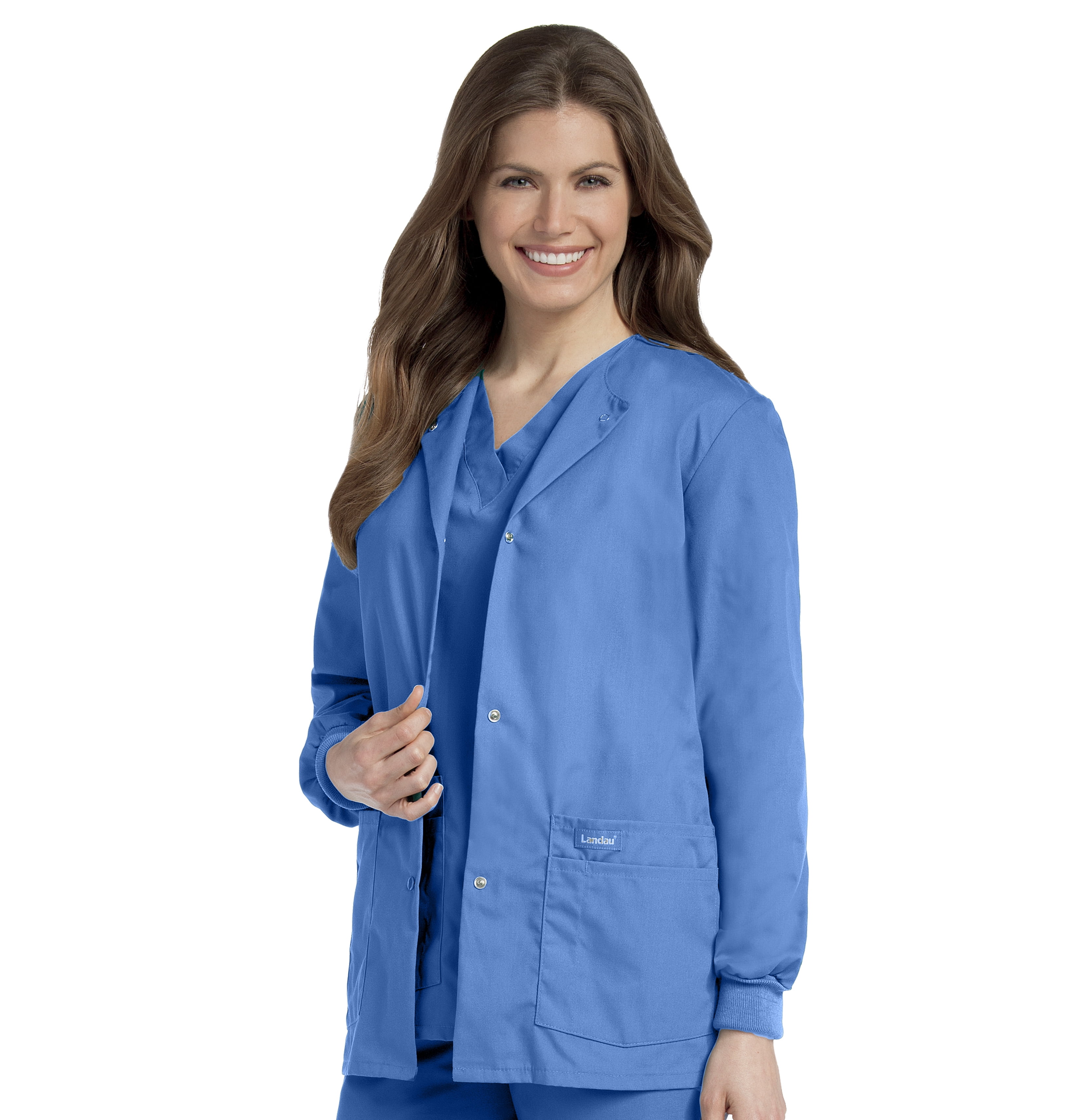 Landau Essentials Veste d'Uniforme Médicale pour Femmes, Coupe Classique et Décontractée, Col Rond, 4 Poches