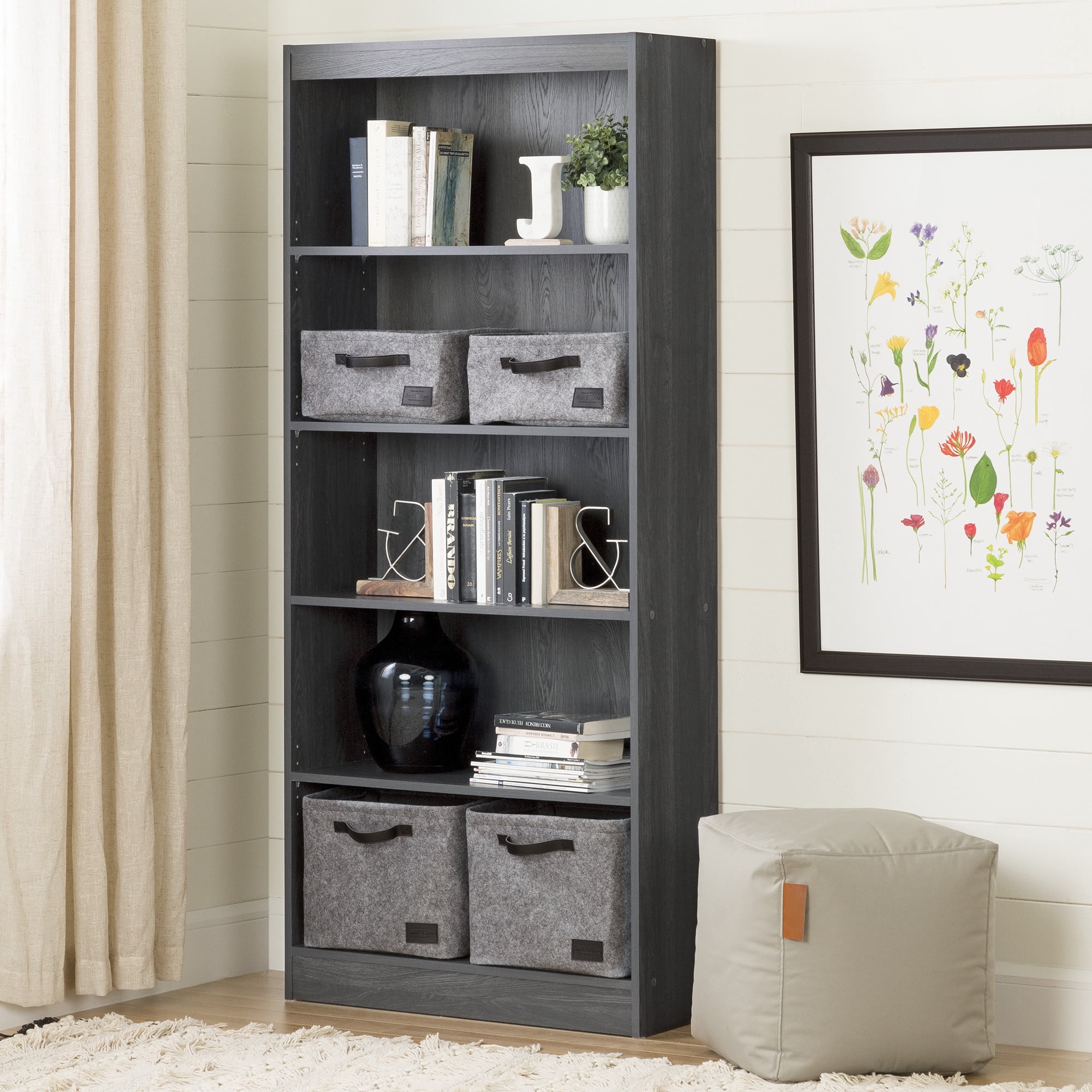 South Shore Axess 5-Shelf Bookcase, in Gray Oak
