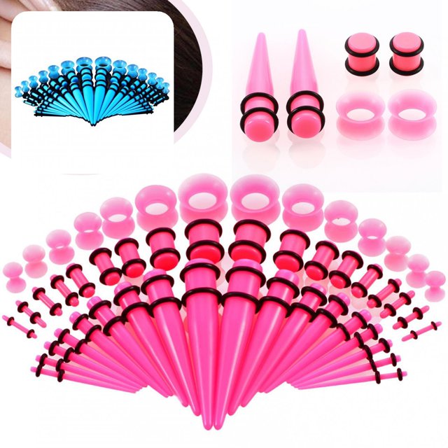 50Pcs Ear Expander Double O-Rings Flared Tunnels Three-piece Suit Hypoallergenic Body Piercing Jewelry Set Smooth Surface Finish Acrylic Tapers And Plugs Silicone Tunnels Perfect Gift