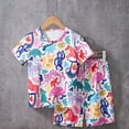thumbnail image 2 of MIASHUI Boy Summer Short Clothes Dinosaur Prints T-shirt Tops Shorts 2Pcs Outfit Set,White,7-8 Years, 2 of 9
