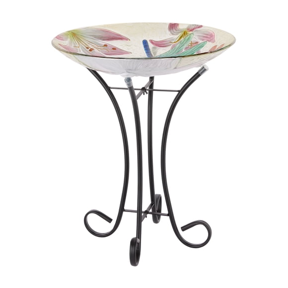 Mainstays Pink Dragonfly Glass Birdbath