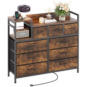 EastVita TV Stand with Charging Station, Bedroom Dresser for Living Room TV Stand with 9 Drawers, Vintage