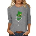 thumbnail image 2 of T-Shirt Ample à Manches Trois-Quarts et Col Rond Imprimé pour la Saint-Patrick pour Femmes, 2 of 6
