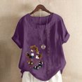 thumbnail image 1 of Pisexur Hauts pour Femmes en Coton et Lin Été Décontracté Imprimé Papillon Blouses Oversize Col Rond Tunique Ample Manches Courtes Hauts Chemises Grande Taille, 1 of 5