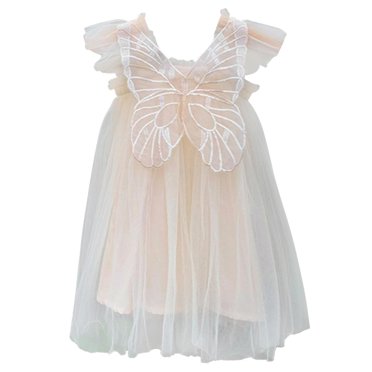 B91xZ Robe de Fête Sans Manches pour Filles Vêtements de Fête en Tulle pour Petites Filles, Beige 5-6 Ans