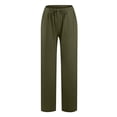 thumbnail image 4 of DPTALR Women Casual Solid Cotton Linen Drawstring Elastic Waist Long Wide Leg Pants, 4 of 7