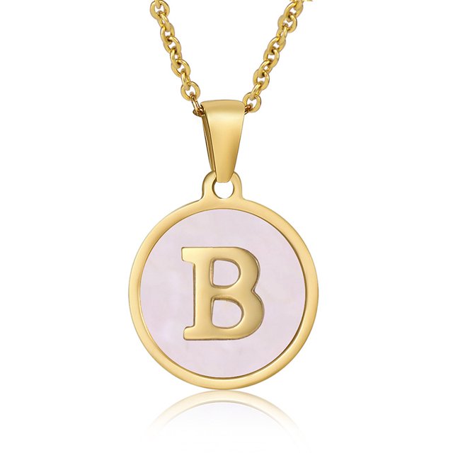 Colliers, Collier Lettre Coquille Mignonne pour Filles, Pendentifs Pièce pour Filles en Acier Inoxydable Colliers Initiale pour Femmes Bijoux Rond
