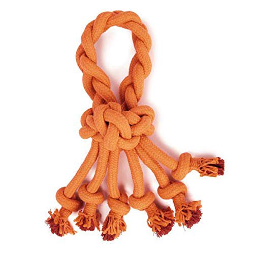 MPP Ruff Rope Dog Toys Tough Orange Knot Tennis Ball Dental Chew Play Fetch Tugs (Rope Loop - 14.5")