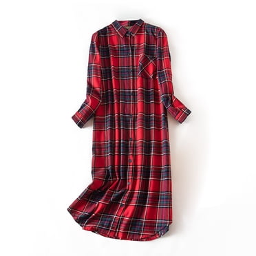 Women's Flannel Nightshirt Dress Long Sleeve Plush Soft Cotton Sleepwear Gown with Button Front, Cozy Winter Warm Nightdress by Hontri