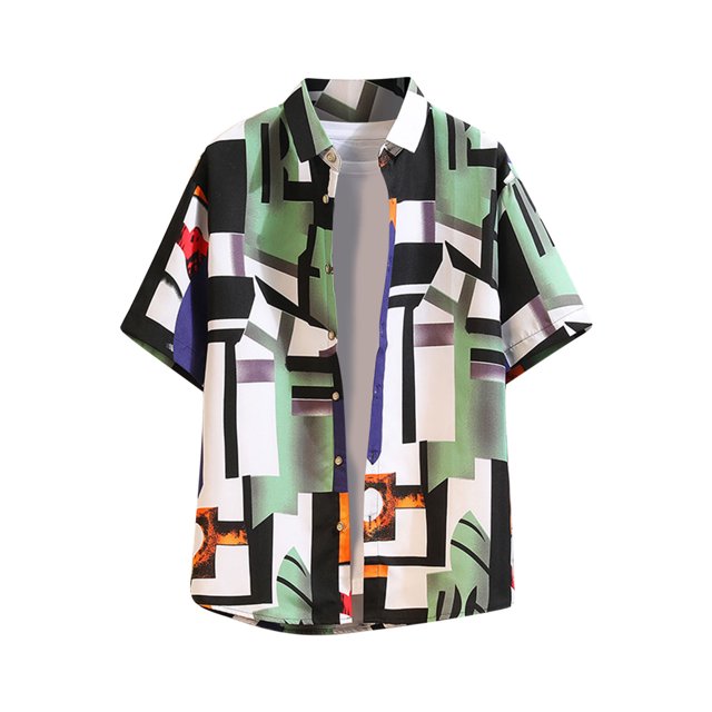 EQWLJWE Chemise d'Été pour Homme Chemise d'Été Vintage Imprimée Chemise à Manches Courtes pour Homme Chemise à Col Cubain Motif Style Hawaïen Blouse à Manches Courtes à Col Rabattu & Chemise Hauts à Manches Courtes pour Homme