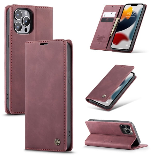CaseMe for iPhone 14 Plus, Wallet Case Soft PU Leather Flip Case Magnetic Stand Flip Protective Cover Leather Case with ID & Credit Card Slots Holder Case-Wine Red