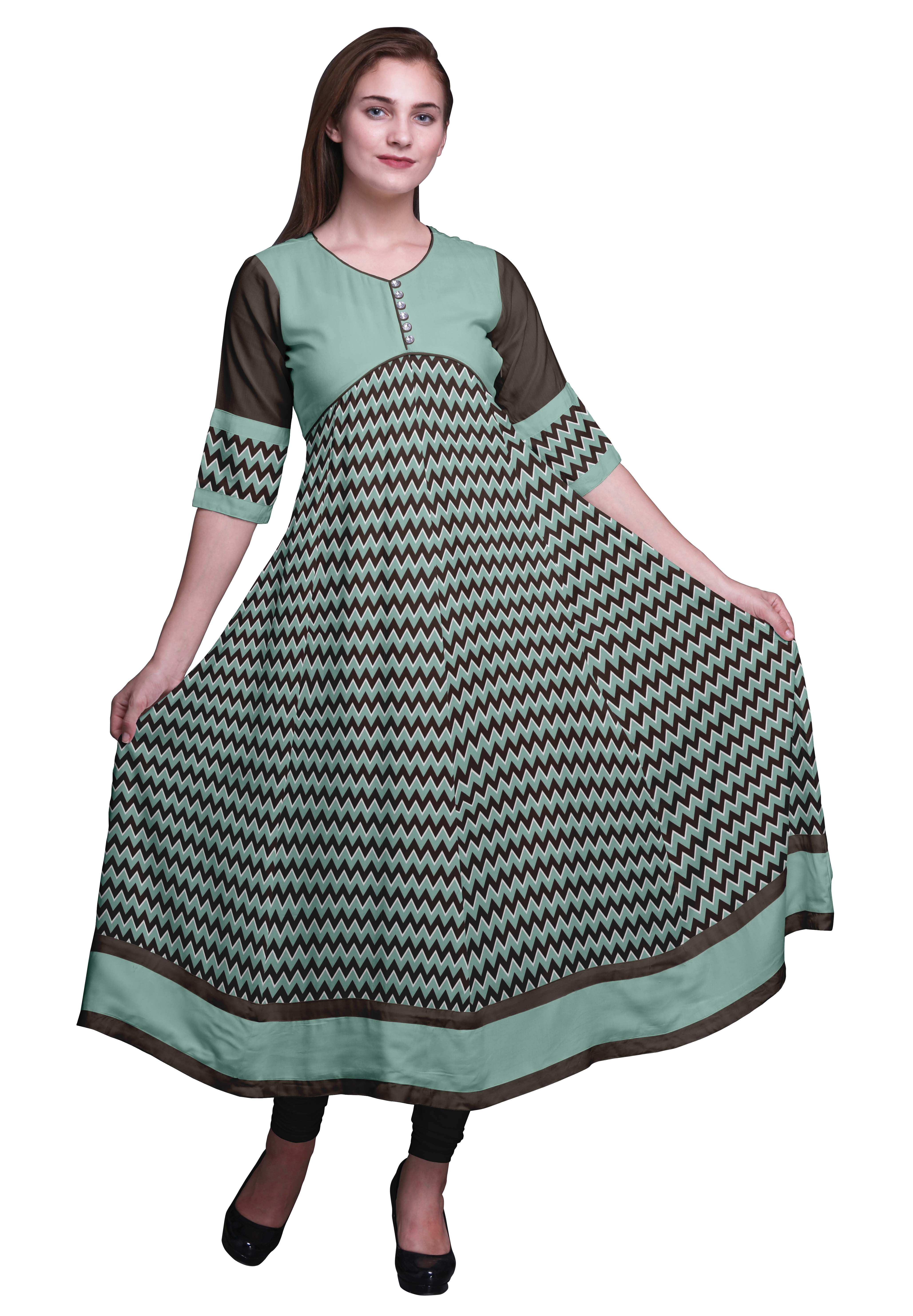 Bimba Classic Printed Indian Kurtis Tunic Long Anarkali Dress For Women