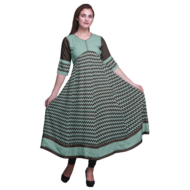 Bimba Kurti Longue Imprimée pour Femmes Robe Anarkali Indienne Haut Tunique Décontracté