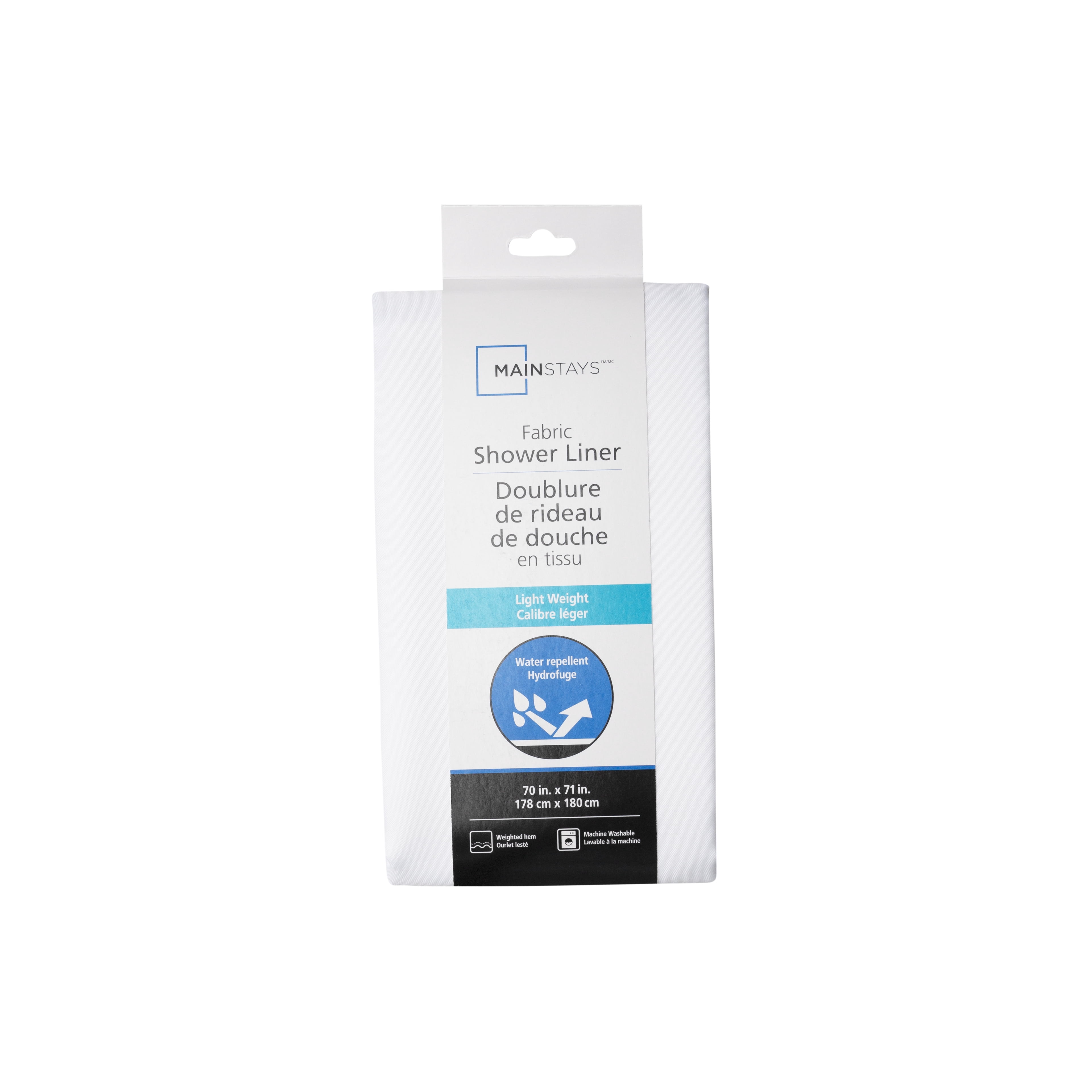 Mainstays Water Repellent Fabric Shower Curtain Liner, White