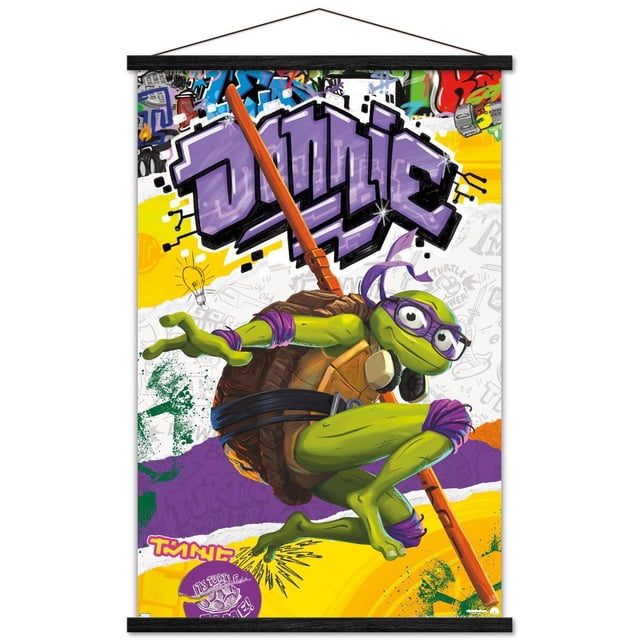 Chaos Mutant Les Tortues Ninja : - Affiche Murale Donatello, 22,375 Po x 34 Po, Représentant Donatello Accroupi avec Son Bâton orange bo, Portant un Masque Violet et des Lunettes, sur un Fond de Style Graffiti Coloré avec Lettrage Violet Audacieux, Imprimée sur Papier Lustré pour une Déco Murale Vibrante Convenant aux Chambres, aux Résidences Étudiantes Ou aux Bureaux.